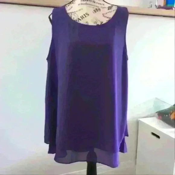 🌴2/$25🌴JOUICA | Women's Purple Sleeveless Chiffon Double Tiered Layered Top - Picture 4 of 8